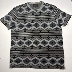 Lucky Brand Men's XXL Short Sleeve Shirt Aztec Printed Henley Black Grey